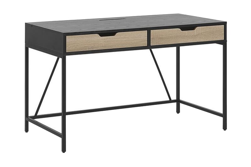 Cebolleros Skrivebord 120 cm med Opbevaring 2 Skuffer - Sort/Lyset Træ - Skrivebord