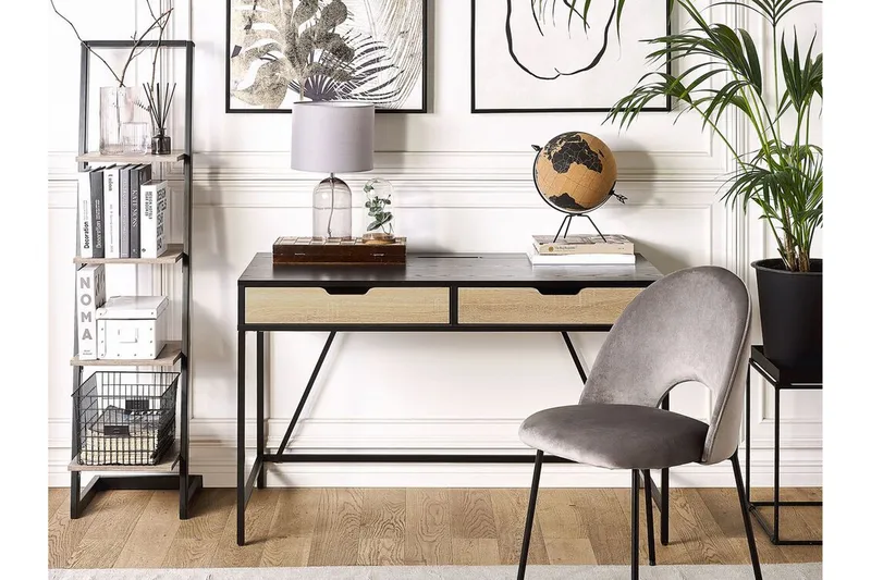 Cebolleros Skrivebord 120 cm med Opbevaring 2 Skuffer - Sort/Lyset Træ - Møbler - Borde - Kontorbord - Skrivebord