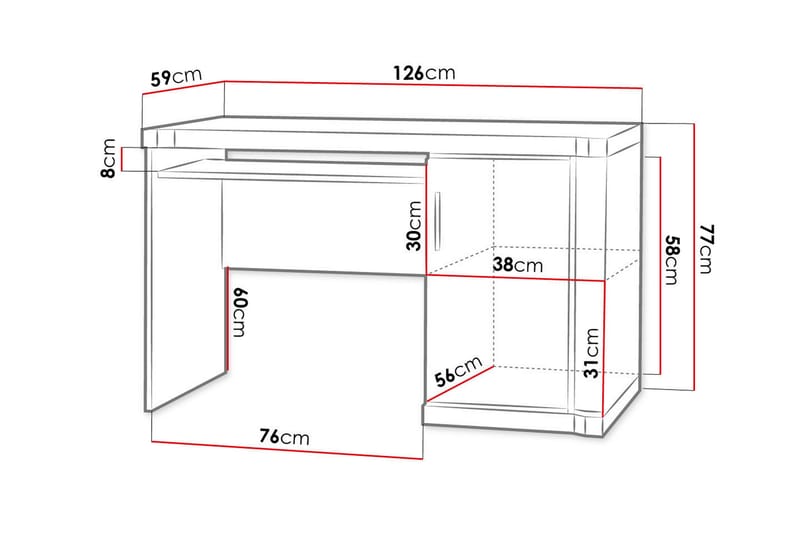 Chezum Skrivebord 126 cm med Opbevaring Skab - Tryffel/Grå - Møbler - Borde - Kontorbord - Skrivebord
