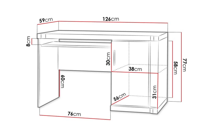 Chezum Skrivebord 126 cm med Opbevaring Skab - Tryffel/Grå - Skrivebord