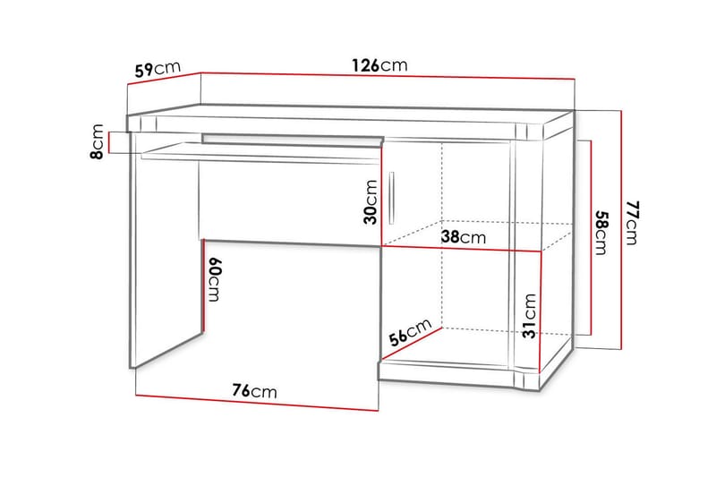 Chezum Skrivebord 126 cm med Opbevaring Skab - Tryffel/Grå - Møbler - Borde - Kontorbord - Skrivebord