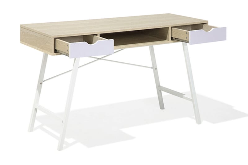 Clarita Skrivebord 120 cm med Opbevaring Hylde + 2 Skuffer - Træ/Natur - Skrivebord