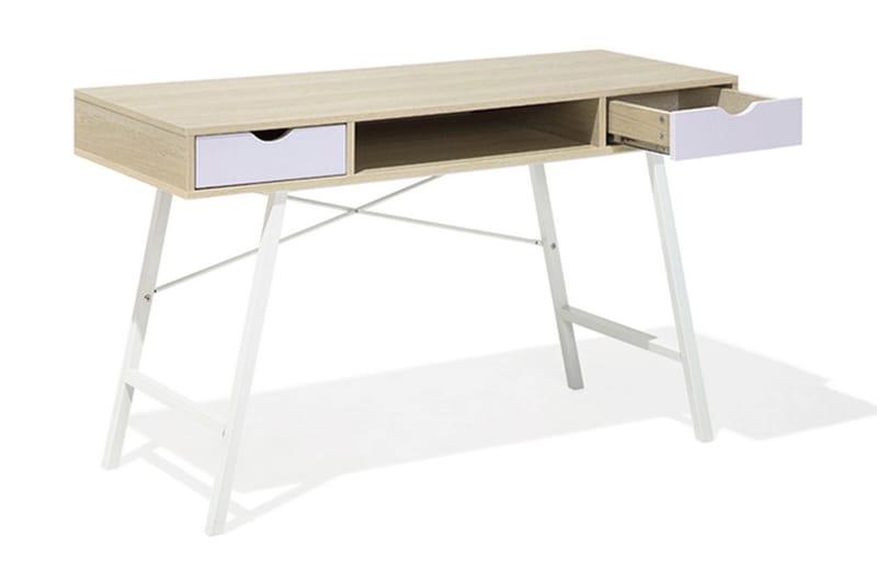 Clarita Skrivebord 120 cm med Opbevaring Hylde + 2 Skuffer - Træ/Natur - Skrivebord