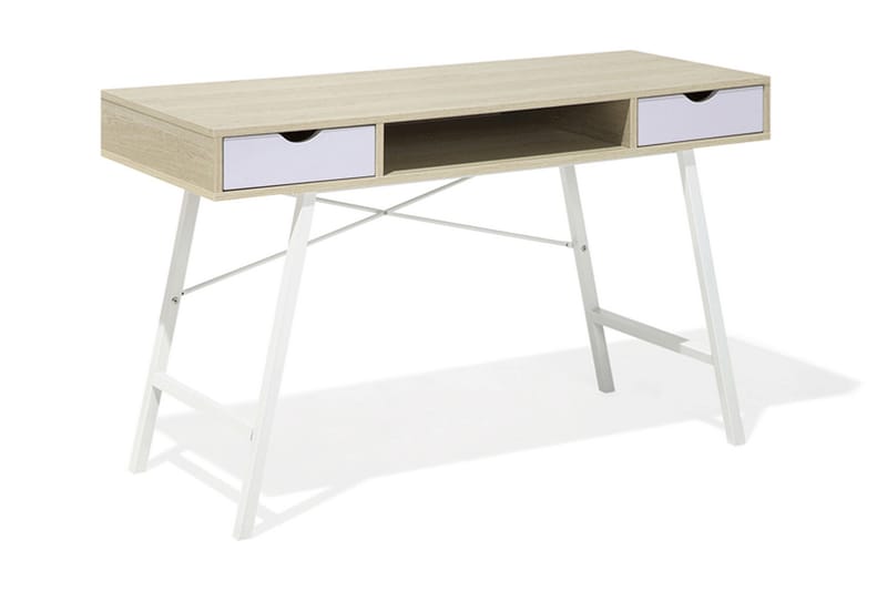 Clarita Skrivebord 120 cm med Opbevaring Hylde + 2 Skuffer - Træ/Natur - Skrivebord