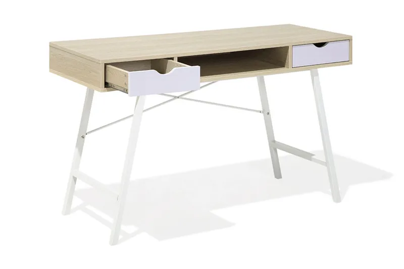 Clarita Skrivebord 120 cm med Opbevaring Hylde + 2 Skuffer - Træ/Natur - Møbler - Borde - Kontorbord - Skrivebord