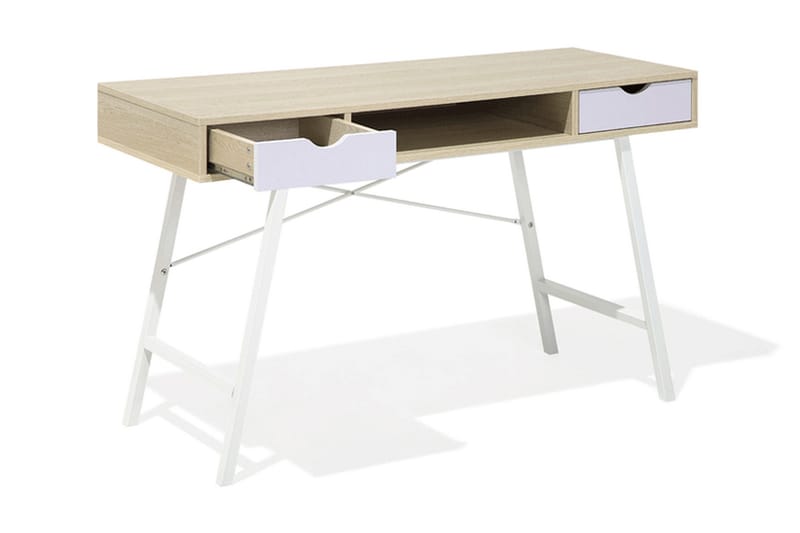 Clarita Skrivebord 120 cm med Opbevaring Hylde + 2 Skuffer - Træ/Natur - Møbler - Borde - Kontorbord - Skrivebord