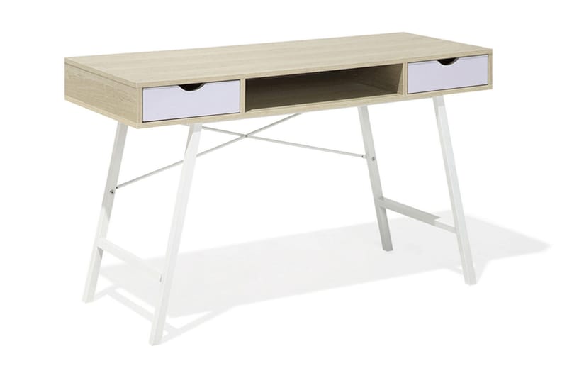 Clarita Skrivebord 120 cm med Opbevaring Hylde + 2 Skuffer - Træ/Natur - Møbler - Borde - Kontorbord - Skrivebord