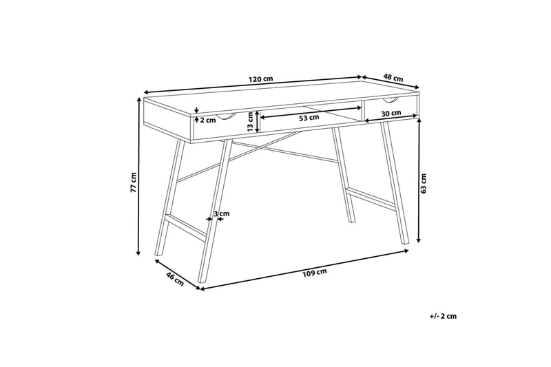 Clarita Skrivebord 120 cm med Opbevaring Hylde + 2 Skuffer - Træ/Natur - Skrivebord