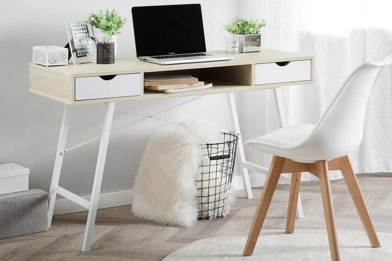 Clarita Skrivebord 120 cm med Opbevaring Hylde + 2 Skuffer - Træ/Natur - Møbler - Borde - Kontorbord - Skrivebord
