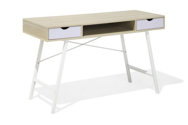 Clarita Skrivebord 120 cm med Opbevaring Hylde + 2 Skuffer - Træ/Natur - Møbler - Borde - Kontorbord - Skrivebord