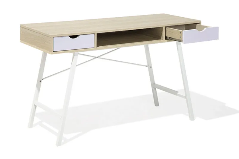 Clarita Skrivebord 120 cm med Opbevaring Hylde + 2 Skuffer - Træ/Natur - Møbler - Borde - Kontorbord - Skrivebord