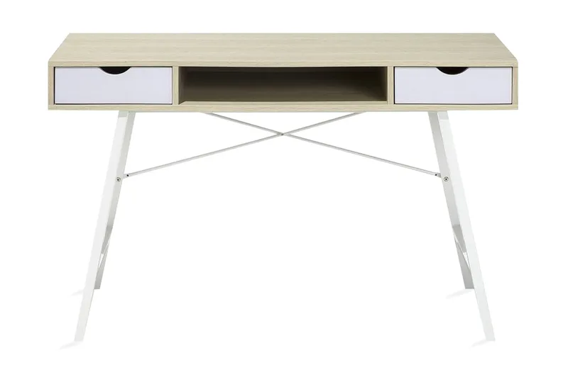 Clarita Skrivebord 120 cm med Opbevaring Hylde + 2 Skuffer, Træ/Natur