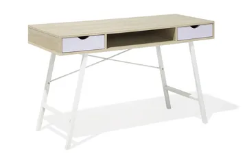 Clarita Skrivebord 120 cm med Opbevaring Hylde + 2 Skuffer - Træ/Natur - Møbler - Borde - Kontorbord - Skrivebord