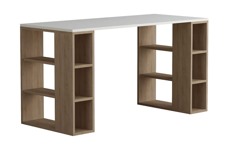 Colmaron Skrivebord 140 cm med Opbevaring Hylder - Hvid/Egefarvet - Møbler - Borde - Kontorbord - Skrivebord