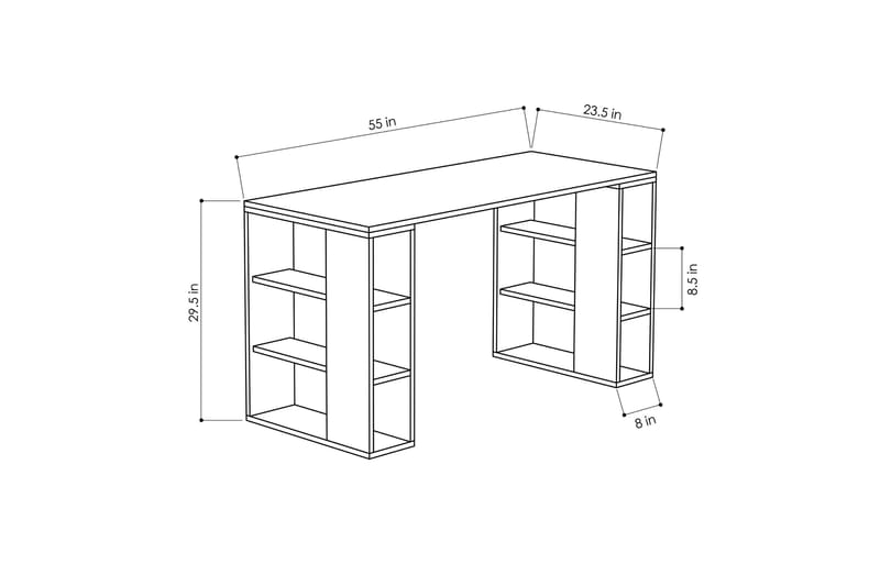 Colmaron Skrivebord 140 cm med Opbevaring Hylder - Hvid/Egefarvet - Skrivebord