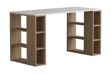 Colmaron Skrivebord 140 cm med Opbevaring Hylder - Hvid/Egefarvet - Møbler - Borde - Kontorbord - Skrivebord