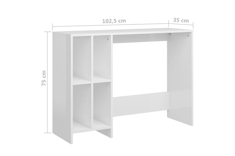 computerbord 102,5x35x75 cm spånplade hvid højglans - Hvid - Skrivebord
