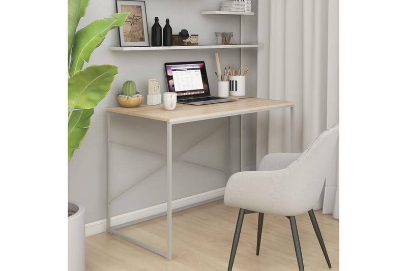 computerbord 110x60x70 cm spånplade hvid og egetræsfarvet - Brun - Skrivebord