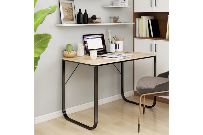 computerbord 110x60x73 cm spånplade sort og egetræ - Brun - Møbler - Borde - Kontorbord - Skrivebord