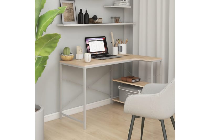 computerbord 110x72x70 cm spånplade hvid og egetræsfarvet - Brun - Skrivebord