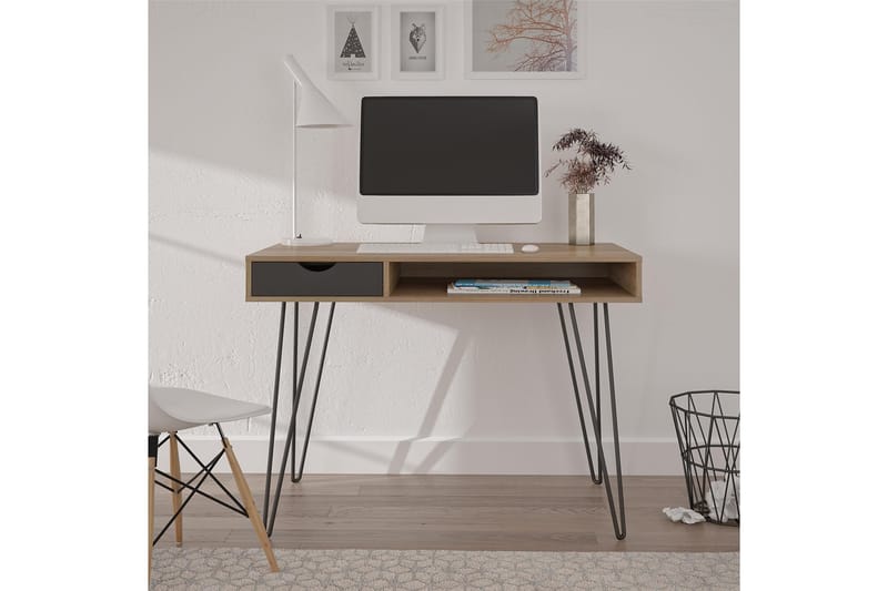Concord Skrivebord 106 cm med Opbevaring Skuffe Grå/Natur/So - Novogratz - Møbler - Borde - Kontorbord - Skrivebord