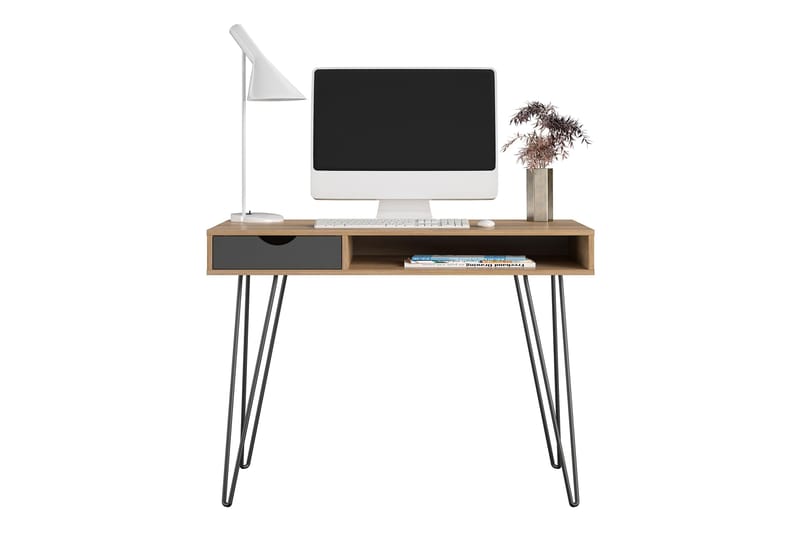 Concord Skrivebord 106 cm med Opbevaring Skuffe Grå/Natur/So - Novogratz - Møbler - Borde - Kontorbord - Skrivebord