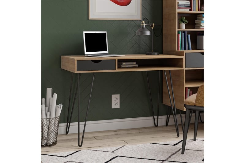 Concord Skrivebord 106 cm med Opbevaring Skuffe Grå/Natur/So - Novogratz - Møbler - Borde - Kontorbord - Skrivebord