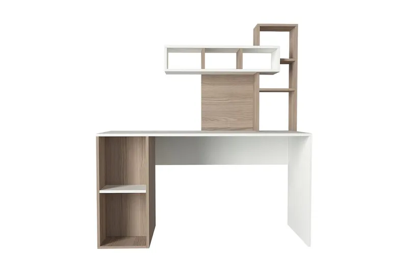 Coralle Skrivebord 140 cm med Opbevaring Hylder - Hvid/Natur - Møbler - Borde - Kontorbord - Skrivebord
