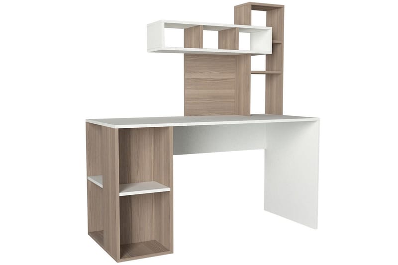 Coralle Skrivebord 140 cm med Opbevaring Hylder - Hvid/Natur - Møbler - Borde - Kontorbord - Skrivebord