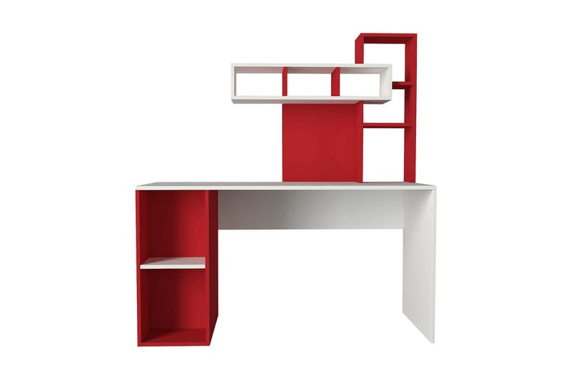 Coralle Skrivebord 140 cm med Opbevaring Hylder - Hvid/Rød - Møbler - Borde - Kontorbord - Skrivebord