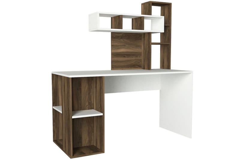 Coralle Skrivebord 140 cm med Opbevaring Hylder - Hvid/Valnøddebrun - Møbler - Borde - Kontorbord - Skrivebord