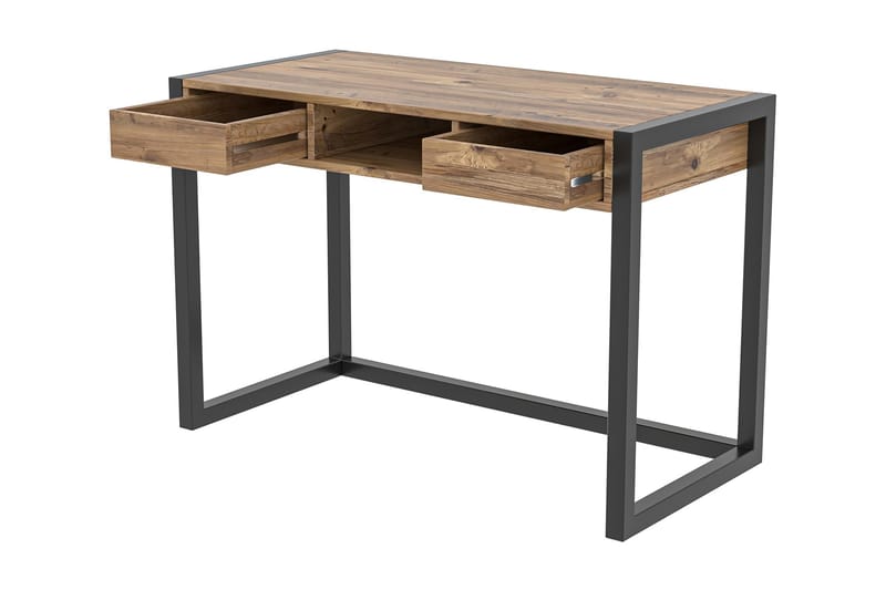 Corieon Skrivebord 115 cm med Opbevaring Skuffer + Hylde - Træ/Natur/Sort - Møbler - Borde - Kontorbord - Skrivebord