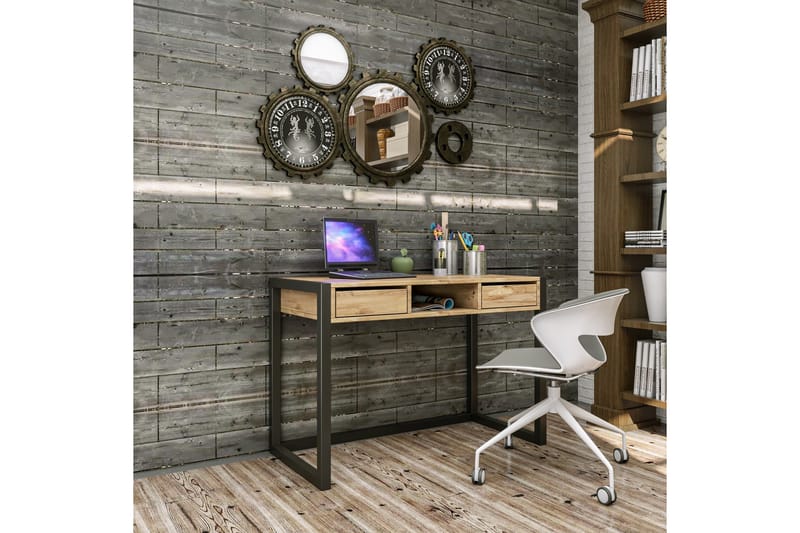 Corieon Skrivebord 115 cm med Opbevaring Skuffer + Hylde - Træ/Natur/Sort - Møbler - Borde - Kontorbord - Skrivebord