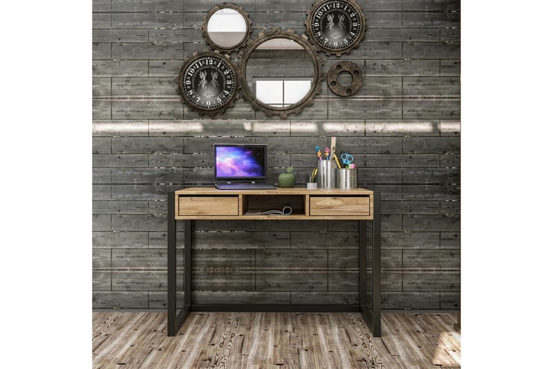 Corieon Skrivebord 115 cm med Opbevaring Skuffer + Hylde - Træ/Natur/Sort - Møbler - Borde - Kontorbord - Skrivebord