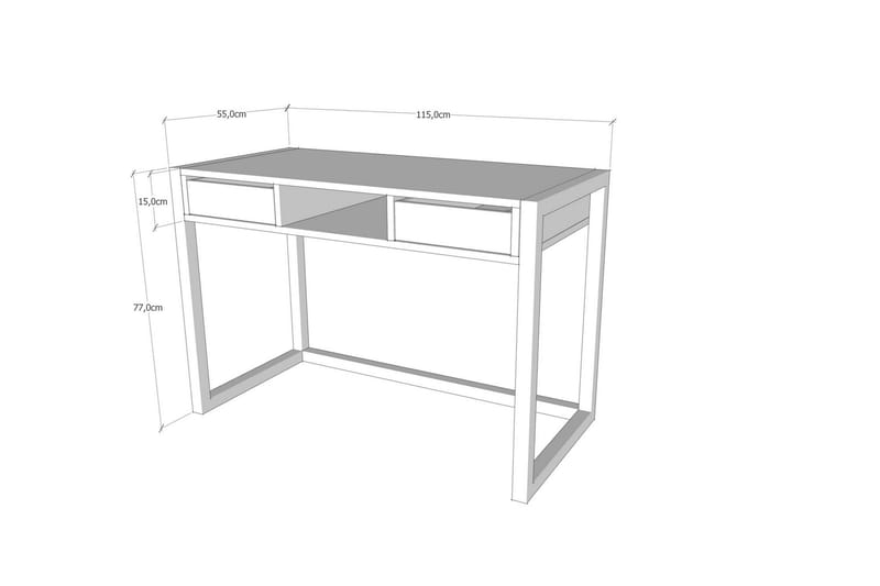 Corieon Skrivebord 115 cm med Opbevaring Skuffer + Hylde - Træ/Natur/Sort - Skrivebord