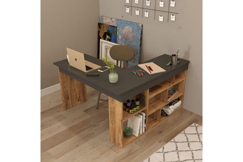 Dalran Skrivebord 129 cm - Natur/Sort - Møbler - Borde - Kontorbord - Skrivebord