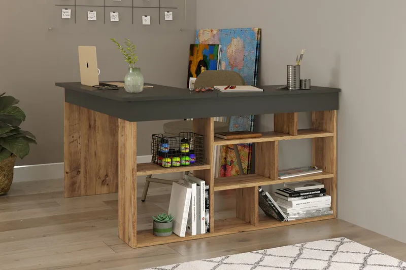 Dalran Skrivebord 129 cm - Natur/Sort - Møbler - Borde - Kontorbord - Skrivebord