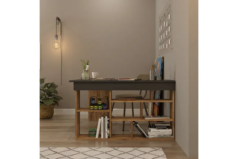 Dalran Skrivebord 129 cm - Natur/Sort - Møbler - Borde - Kontorbord - Skrivebord