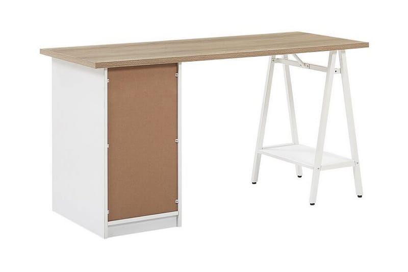 Dawber Skrivebord 140 cm med Opbevaring 5 Skuffer + Hylde - Lysebrun - Skrivebord