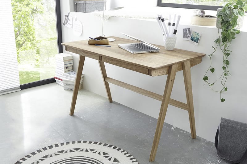 Delia Skrivebord 120 cm med Opbevaring 2 Skuffer - Massivt Eg - Møbler - Borde - Kontorbord - Skrivebord