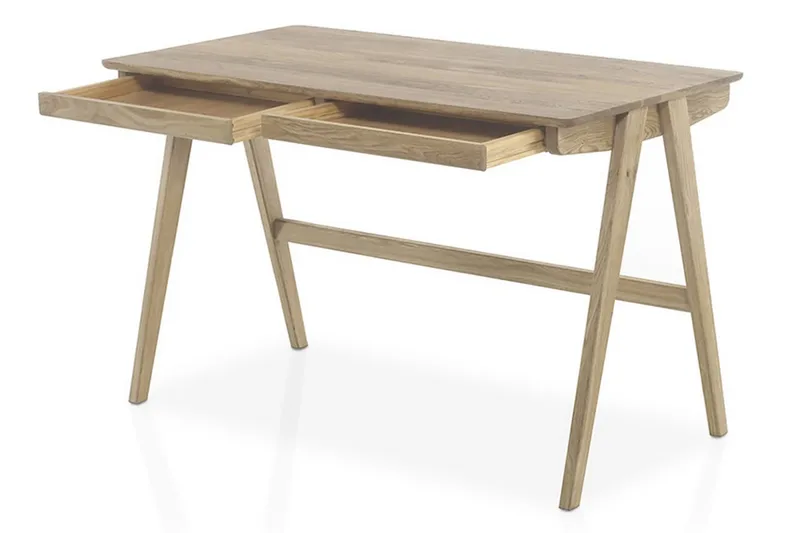 Delia Skrivebord 120 cm med Opbevaring 2 Skuffer - Massivt Eg - Møbler - Borde - Kontorbord - Skrivebord