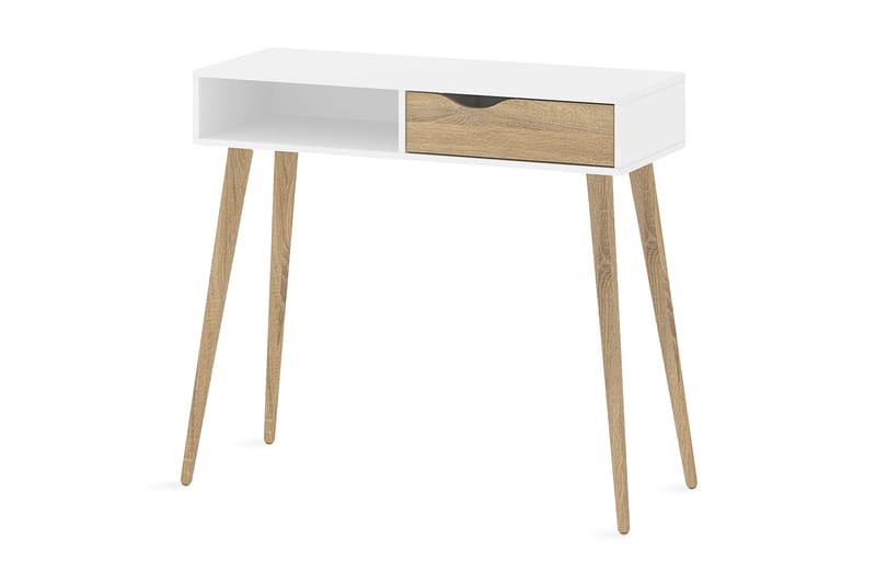 Delta Skrivebord 103 cm med Opbevaring Skuffe + Hylde - Hvid/Egefarvet - Skrivebord