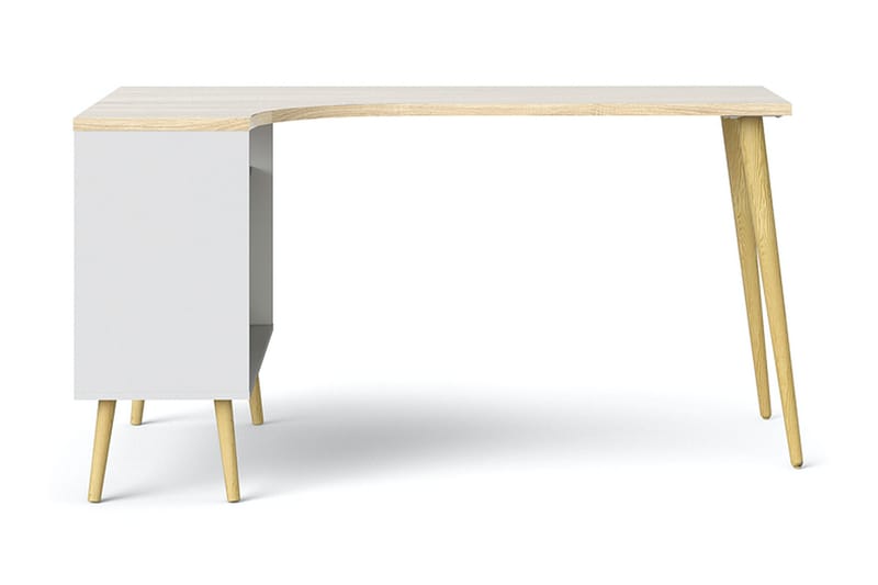 Delta Skrivebord 145 cm med Opbevaring Skuffer + Hylder - Hvid/Natur - Møbler - Borde - Kontorbord - Skrivebord