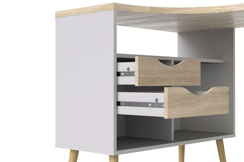 Delta Skrivebord 145 cm med Opbevaring Skuffer + Hylder - Hvid/Natur - Møbler - Borde - Kontorbord - Skrivebord