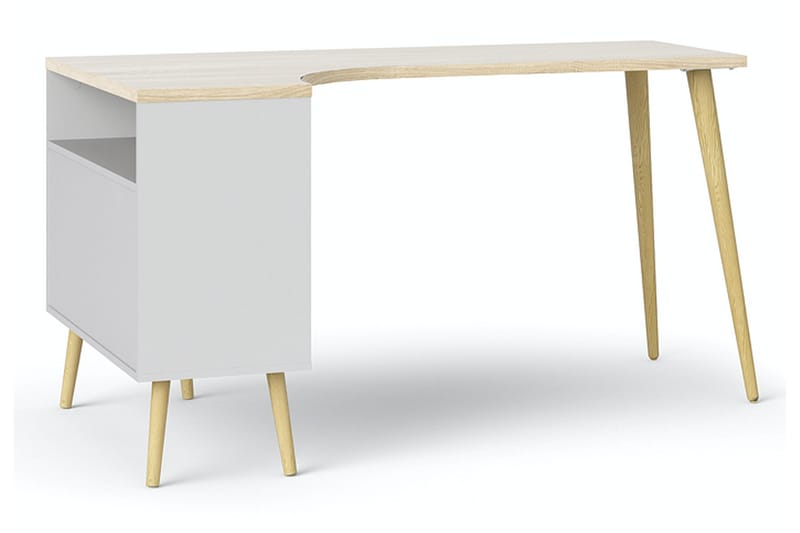 Delta Skrivebord 145 cm med Opbevaring Skuffer + Hylder - Hvid/Natur - Skrivebord