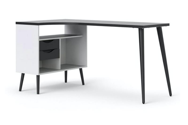 Delta Skrivebord 145 cm med Opbevaring Skuffer + Hylder - Hvid/Sort - Skrivebord