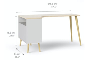 Delta skrivebord 145 cm med opbevaring skuffer + hylder - Hvid/natur - Møbler - Borde - Kontorbord - Skrivebord