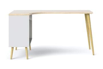 Delta skrivebord 145 cm med opbevaring skuffer + hylder - Hvid/natur - Møbler - Borde - Kontorbord - Skrivebord