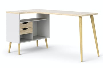 Delta skrivebord 145 cm med opbevaring skuffer + hylder - Hvid/natur - Møbler - Borde - Kontorbord - Skrivebord