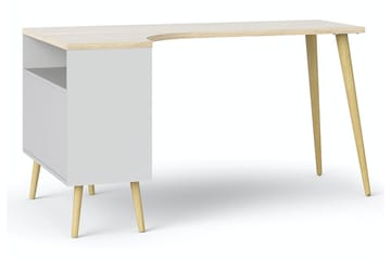 Delta skrivebord 145 cm med opbevaring skuffer + hylder - Hvid/natur - Møbler - Borde - Kontorbord - Skrivebord
